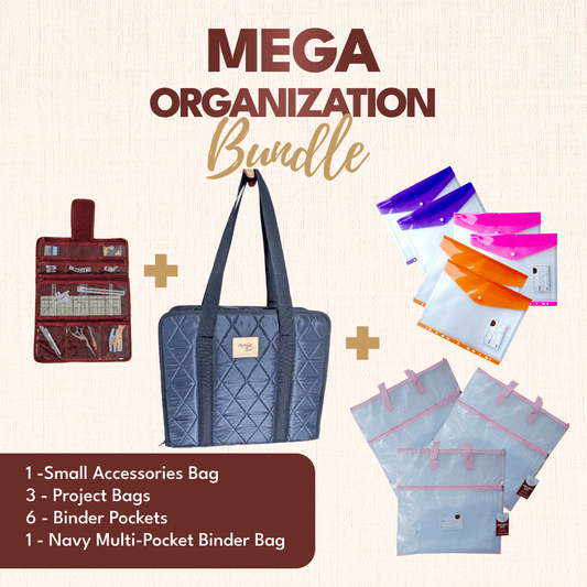 Mega Organization Bundle - Light Pink 3 Pack Project Bag - Navy - MadamSew