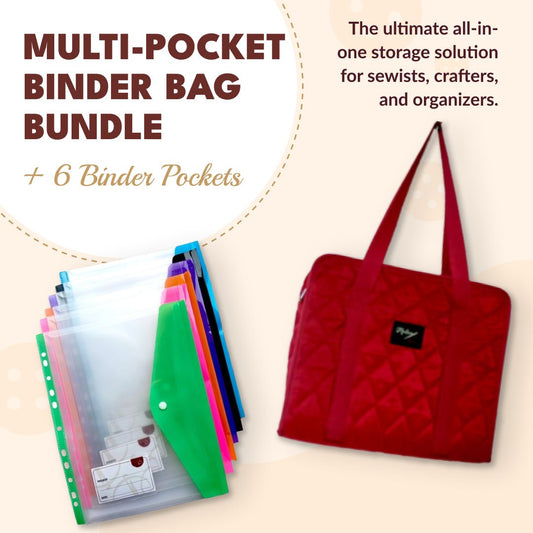 six binder pockets and a binder bag to organize your sewing gear