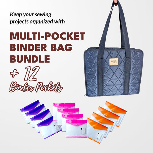 Multi - pocket Binder Bag (Navy) + 12 Binder Pockets Bundle - MadamSew