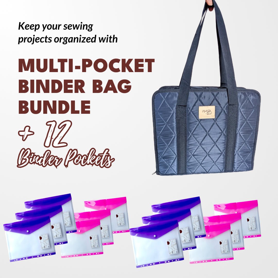 Multi - pocket Binder Bag (Navy) + 12 Binder Pockets Bundle - MadamSew