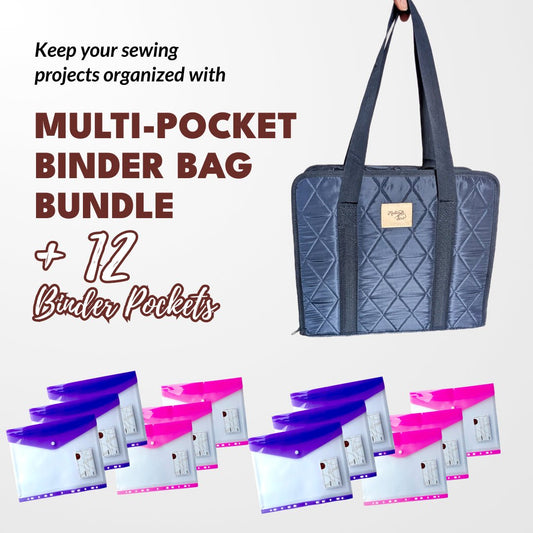 Multi - pocket Binder Bag (Navy) + 12 Binder Pockets Bundle - MadamSew