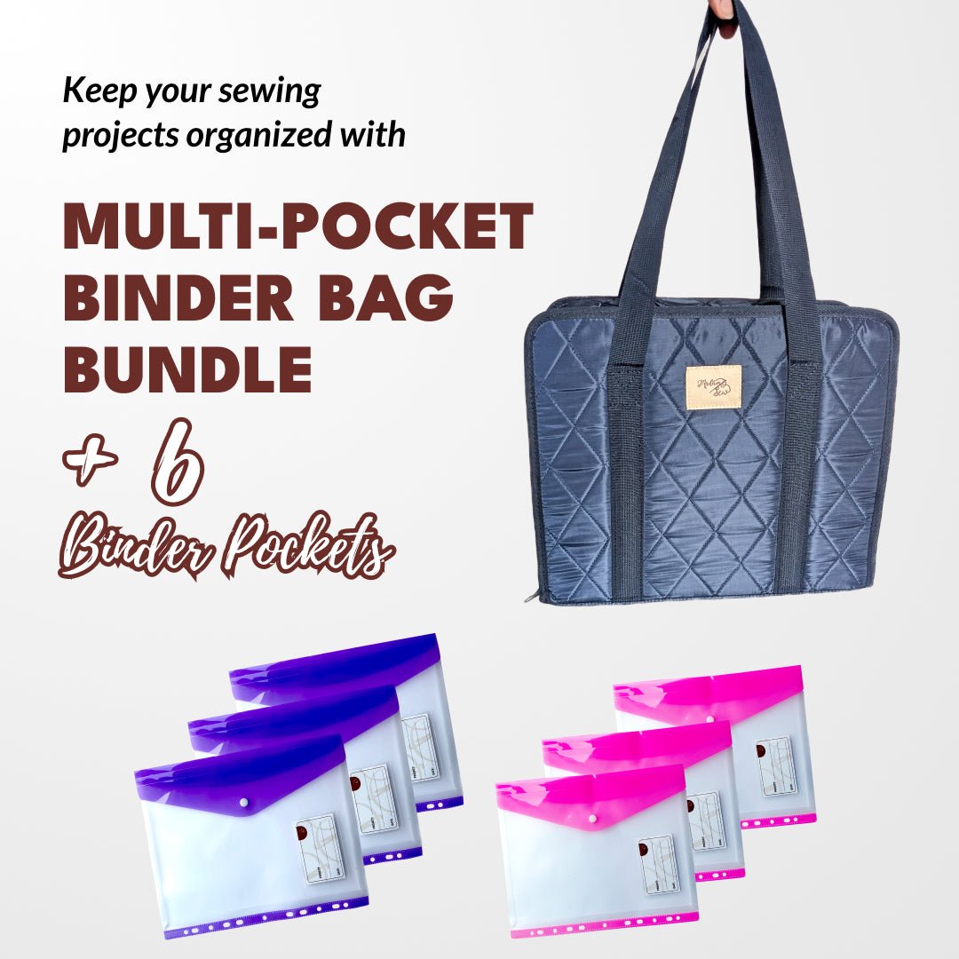 Multi - pocket Binder Bag (Navy) + 6 Binder Pockets - MadamSew