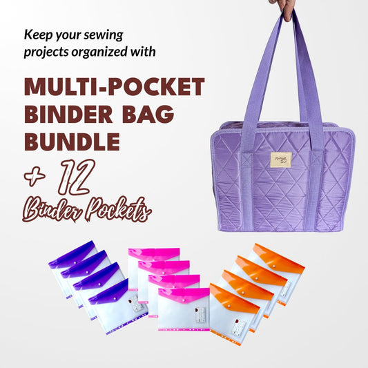 Multi - pocket Binder Bag (Purple) + 12 Binder Pockets Bundle - MadamSew