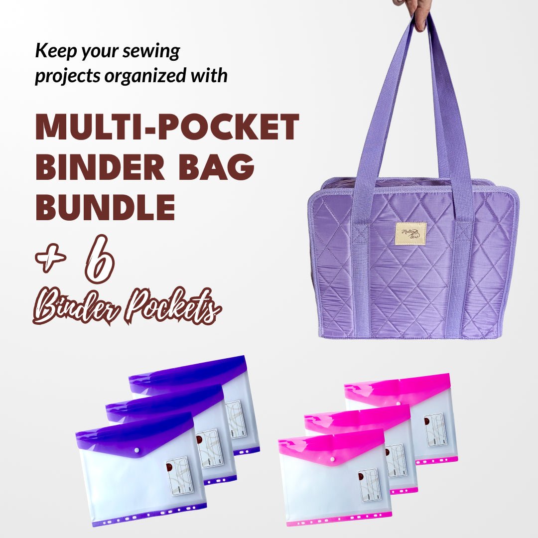 Multi - pocket Binder Bag (Purple) + 6 Binder Pockets - MadamSew
