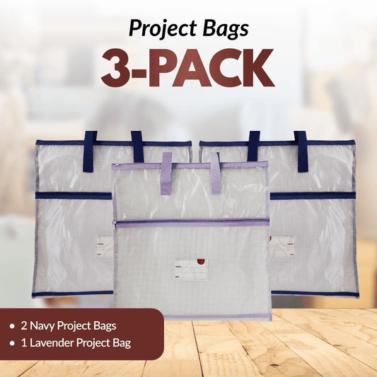 Project Bag 3-Pack - 2 Navy with 1 Lavender - MadamSew