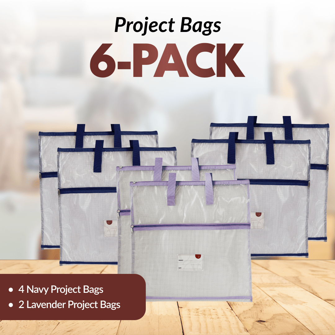 Project Bag 6-Pack - 4 Navy with 2 Lavender - MadamSew