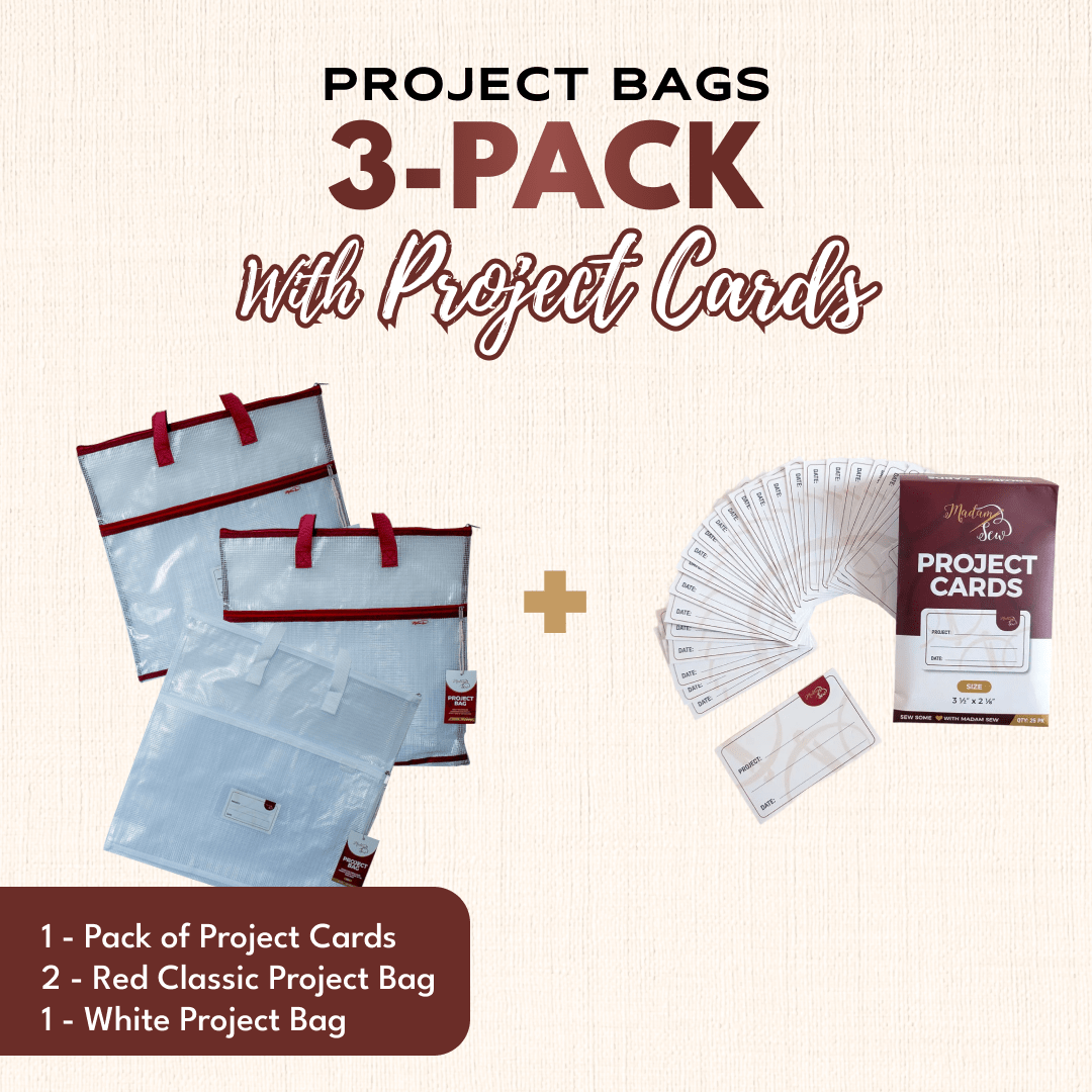 Project Bags (2 Red) - 3 Pack with Project Cards - MadamSew