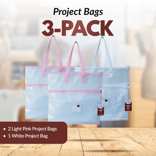 Project Bags - 3 Pack - Two Light Pink with White - MadamSew