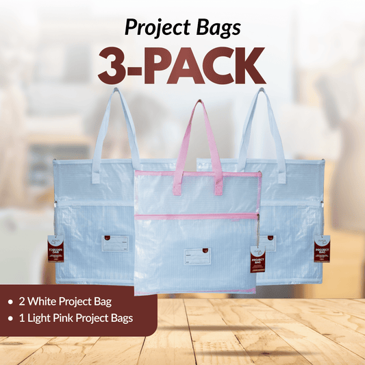 Project Bags - 3 Pack - Two White with Light Pink - MadamSew
