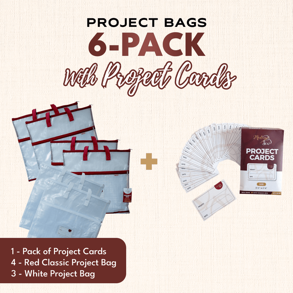 Project Bags (4 Red) - 6 Pack with Project Cards - MadamSew
