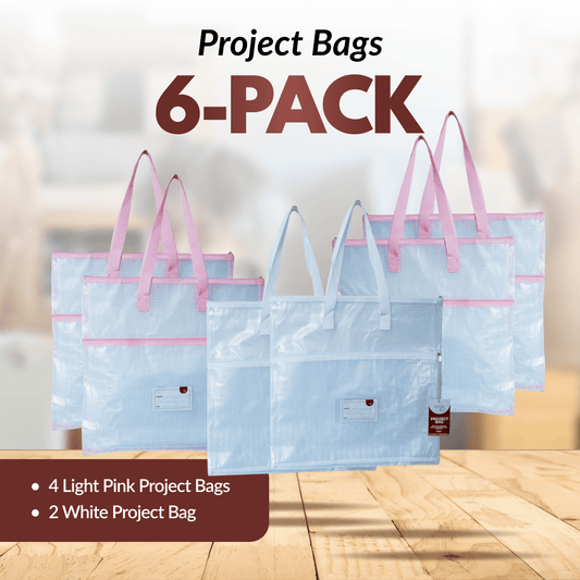 Project Bags - 6 Pack - Four Light Pink with White - MadamSew