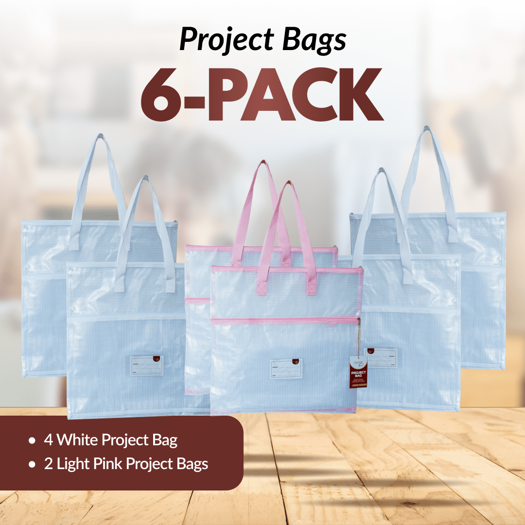 Project Bags - 6 Pack - Four White with Light Pink - MadamSew