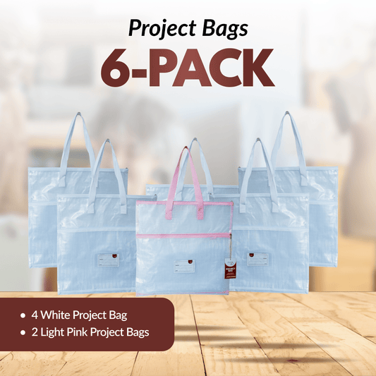 Project Bags - 6 Pack - White Heavy with Light Pink - MadamSew