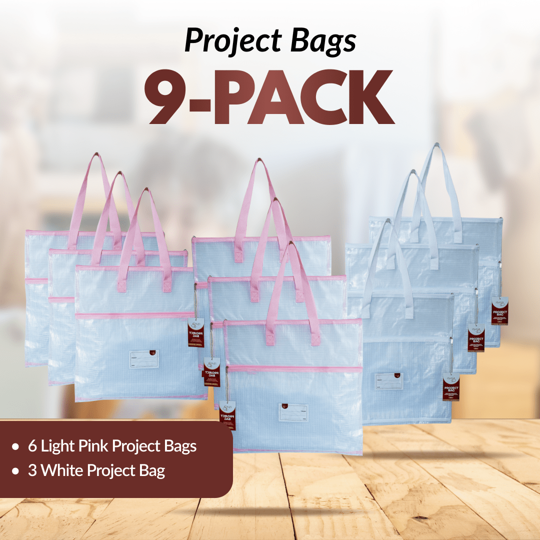 Project Bags - 9 Pack - Six Light Pink with White - MadamSew
