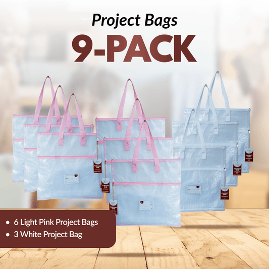 Project Bags - 9 Pack - Six Light Pink with White - MadamSew
