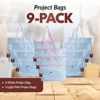 Project Bags - 9 Pack - Six White with Light Pink - MadamSew