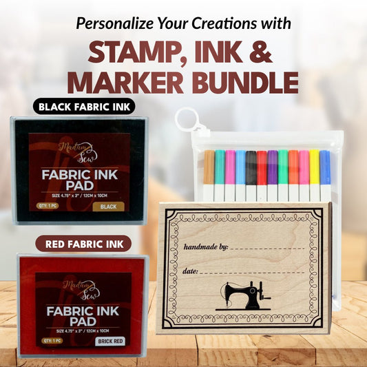 Stamp, Ink pads (Black & Red) & Marker Bundles - MadamSew