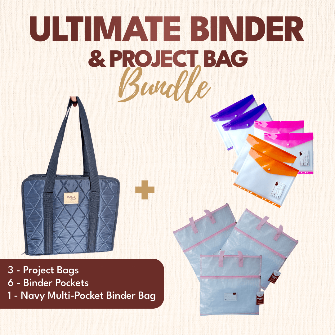 Ultimate Binder & Project Bag Bundle - Navy with Light Pink - MadamSew