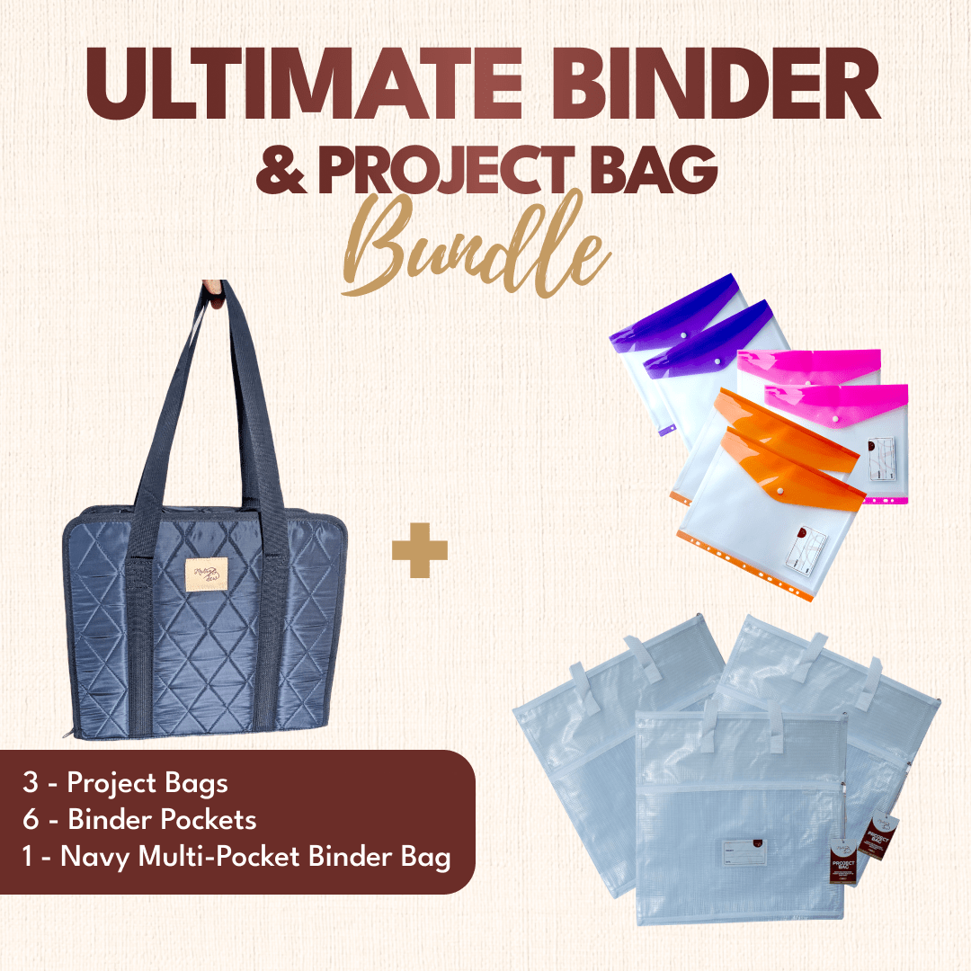 Ultimate Binder & Project Bag Bundle - Navy with White - MadamSew