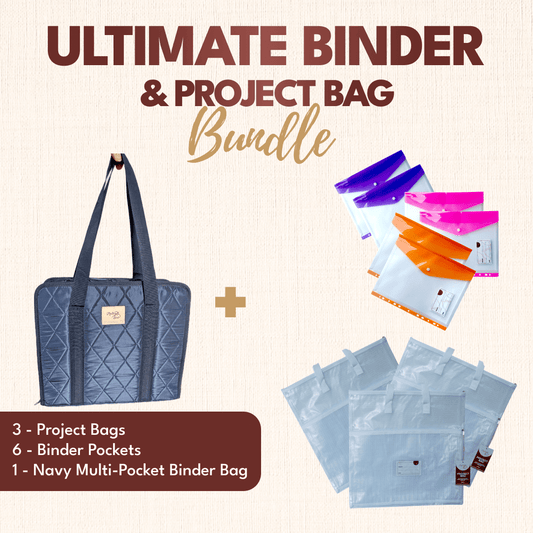 Ultimate Binder & Project Bag Bundle - Navy with White - MadamSew