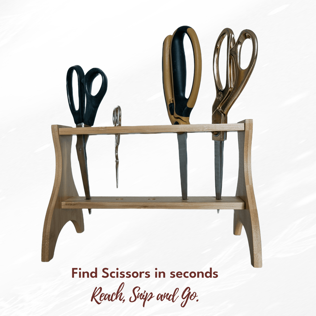 Wooden Desktop Scissors Stand - Holds up to 5 pairs of shears - MadamSew