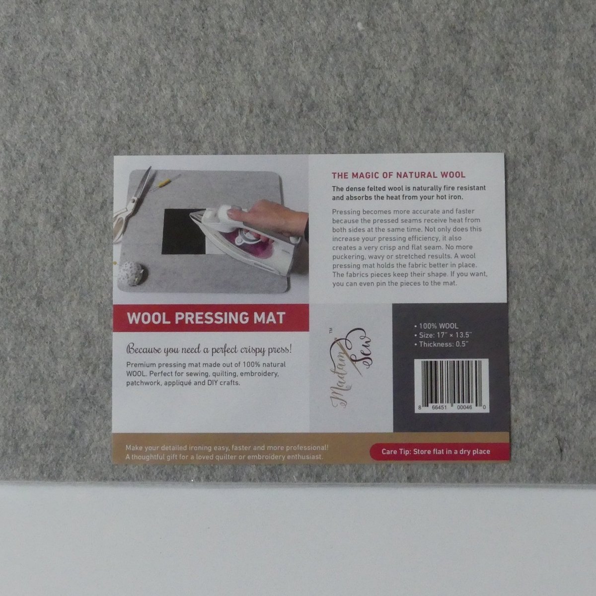 Wool Pressing Mat for Sewing and Quilting - 17” x 13 ½” - MadamSew