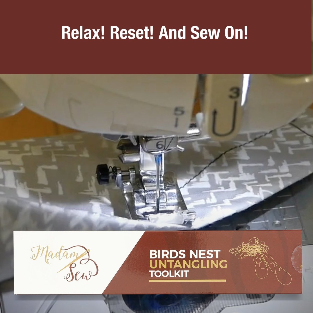 The bird nest toolkit helps you to untangle thread bunching on your sewing machine