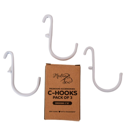 C-Hooks Set of 3 1.75x2 inches - Pegboard Accessories - MadamSew