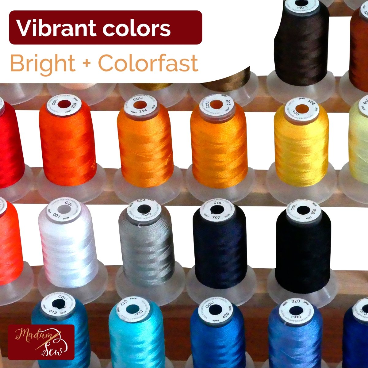 Machine Embroidery Thread 500M Set 40 Vivid Colors Fits Brother & More  Polyester 