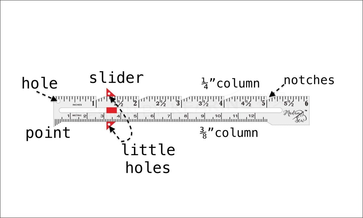 Parts of the measuring gauge with a slider to set accurate measurements