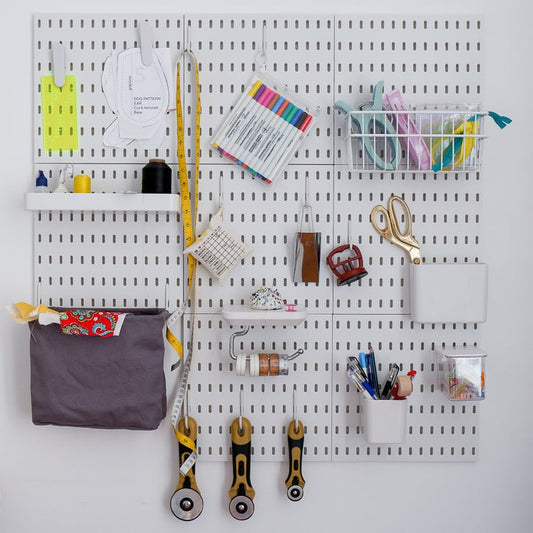 peg board with sewing accessories from the Madam Sew store