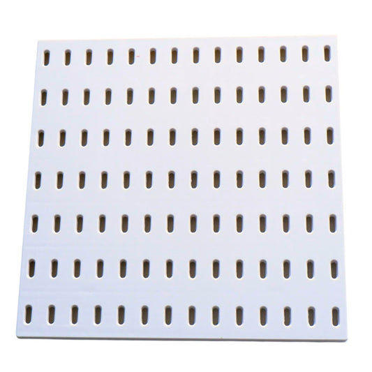 White pegboard of size 11x11 inches by MadamSew with long vertical holes on a white background