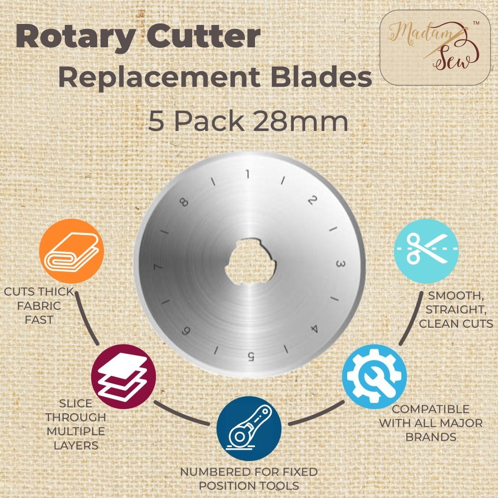 Rotary Cutter Blades 5pcs - sizes: 60mm - 45mm - 28mm - MadamSew