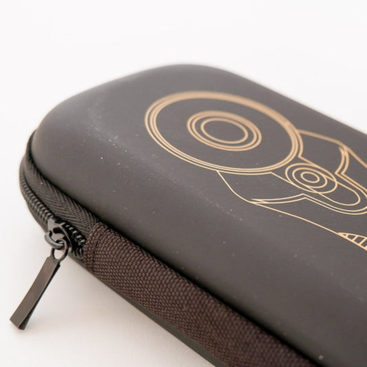 closed rotary cutter case with a rotary cutter drawing on it