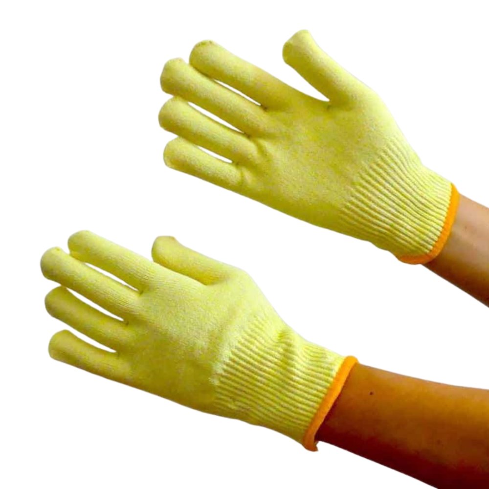 two yellow safety gloves for sewing medium size yellow color