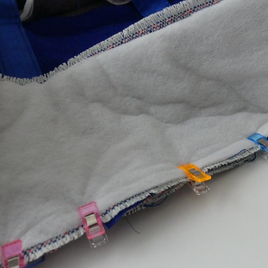 Sewing Clips holding a piece of fabric and batting