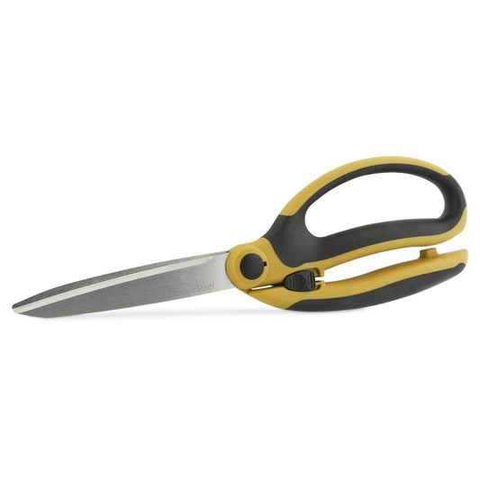 spring loaded sewing scissors on a white background, closed