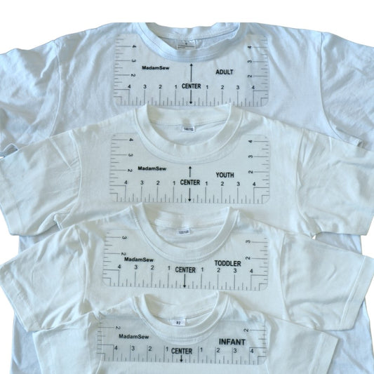 t shirt alignement rulers 4 sizes on different sized t-shirts