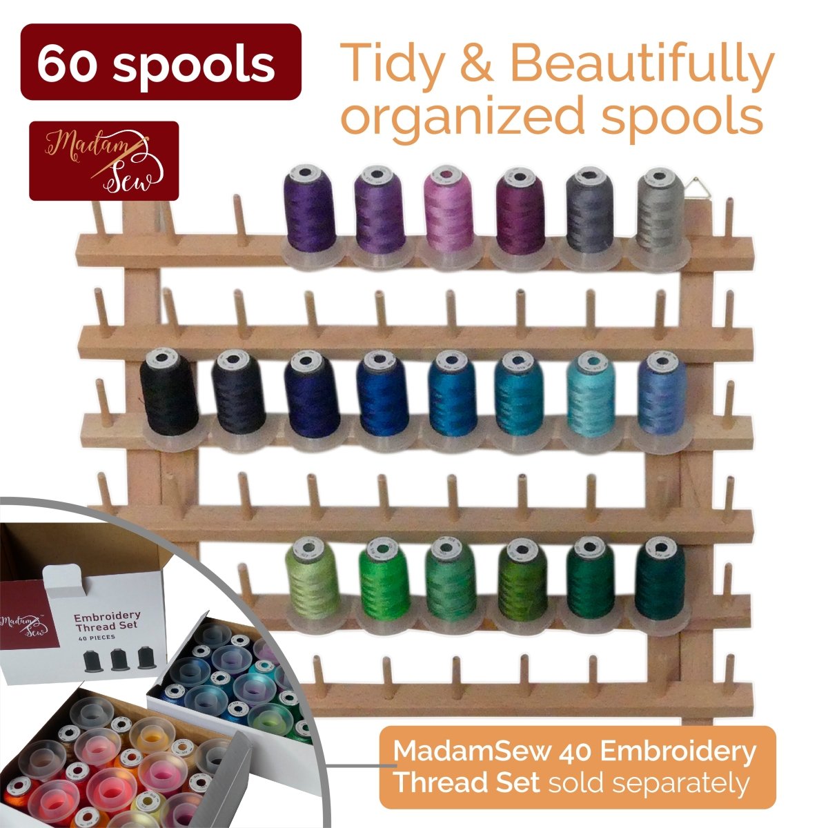 Wooden Spool Rack, Sewing and Embroidery Thread Organizer