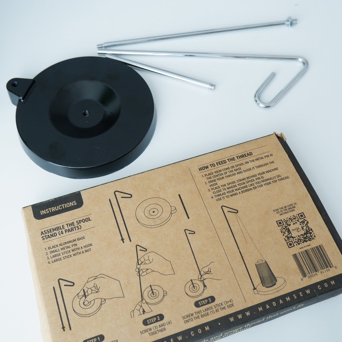Thread Stand for Sewing Machine Cones and Spools with packaging and instructions