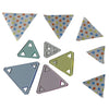 Fabric shapes cut using the 5pc Colorful, 60 degree Triangle Template Set