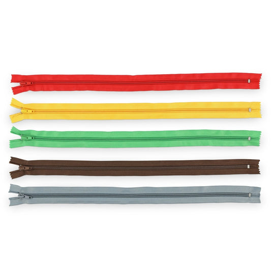 5 short standard zippers in 5 different colors